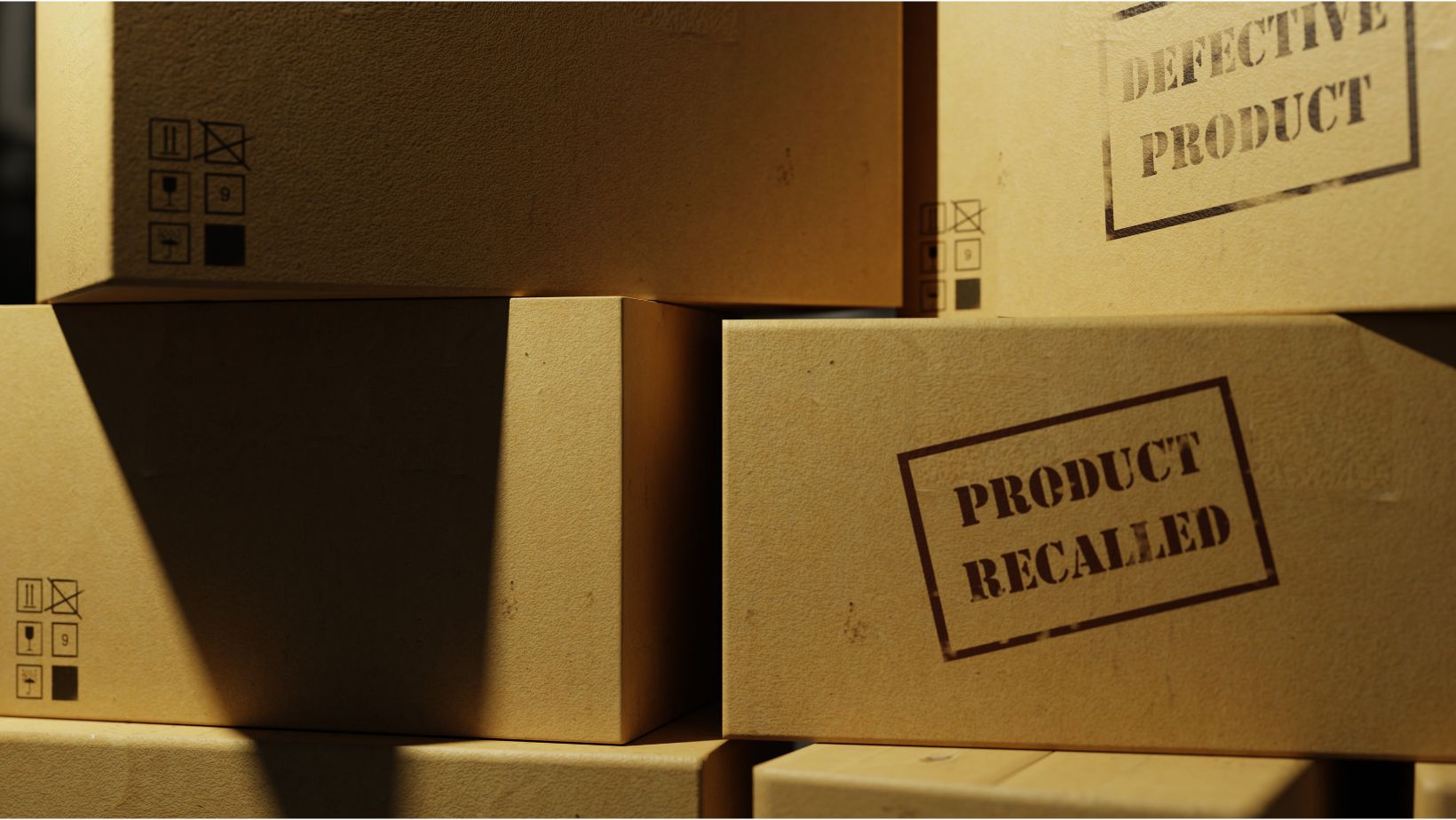 a pile of boxes with the words "product recalled" on them